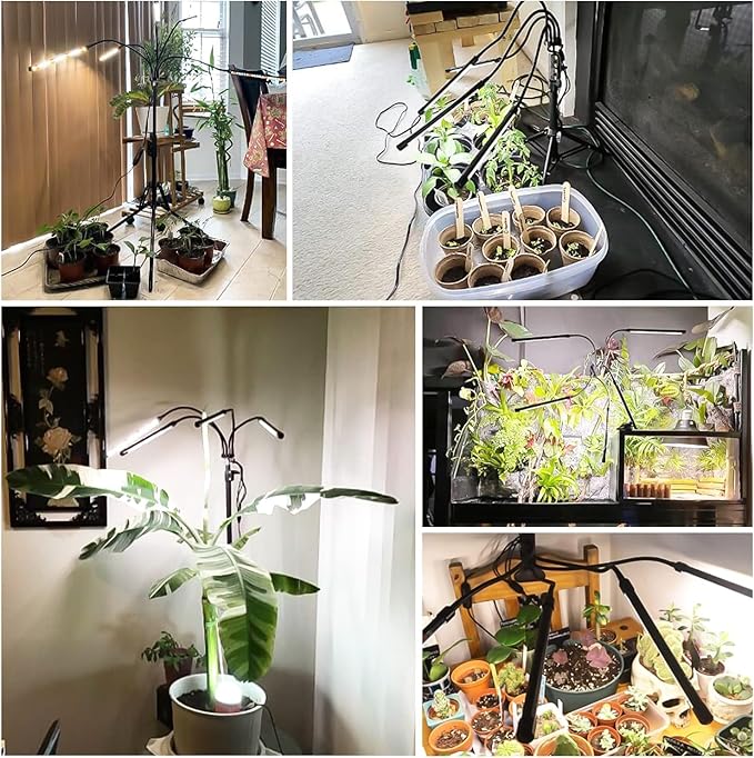 Garpsen Grow Lights for Indoor Plants [2Pack] 100 LEDs Full Spectrum Plant Light with Timer 6/12/16H 6000K Grow Lamp with 15~63''Adjustable Stand &amp Gooseneck 3 Light Modes 5 Levels Dimmable