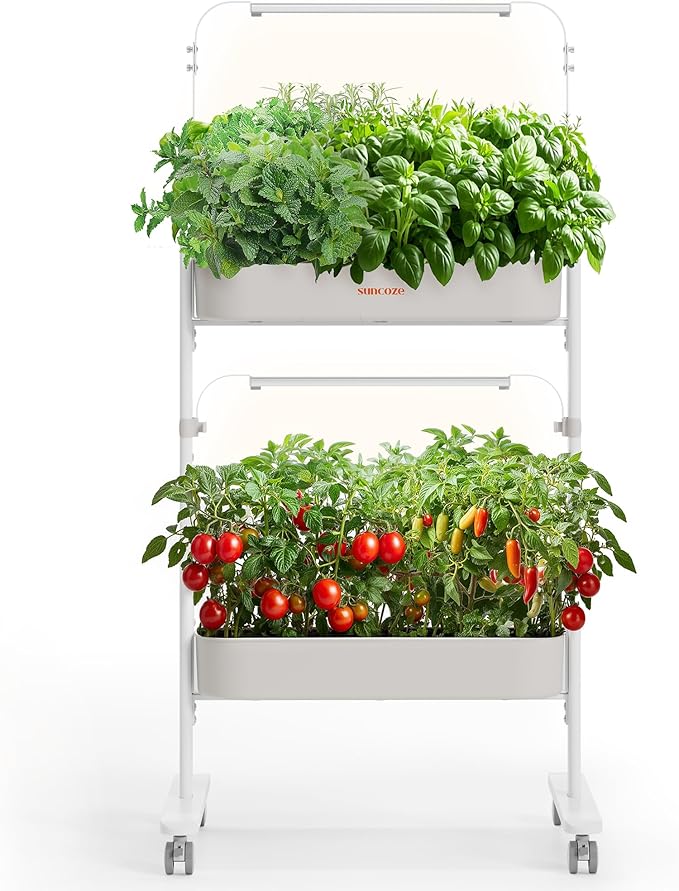 SUNCOZE 2-Tier Hydroponics Growing System Kit with 24 Pods – Full Spectrum Grow Lights Hydroponic System equipped with smart controller Indoor Herb Garden Kit for Vegetables Herbs Fruits &amp Flo