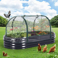 Garvee Large Oval Galvanized Raised Garden Bed Kit with Cover Zippered Screen Doors Open Base Design Thick Steel Easy Assembly Planter Box for Vegetables Flowers