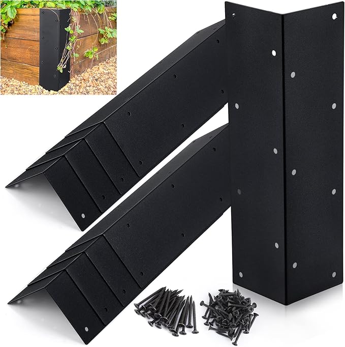 Blulu 12 Pcs Raised Garden Bed Corner Brackets for 20-24'' Bed Metal Garden Corner Bracket Decorative 11 x 3 x 3 L Corner Brackets with Screws for Furniture Flower Vegetable Planter (Black)