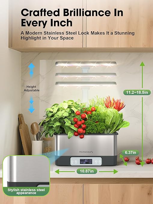 Hydroponics Growing System Kit 8 Pods Smart Indoor Herb Garden with WiFi App Control Seeds Pod KitLED Grow LightStainless Steel Herbs Planter for LettuceBasilGardening Gifts
