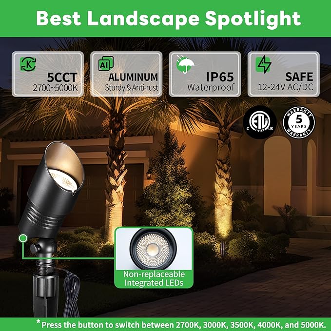 12V Landscape Spotlight Bundle - 4 Pack Spotlight 65FT 16/2 Cable Outdoor Waterproof LED Fixture for Garden Wall Tree