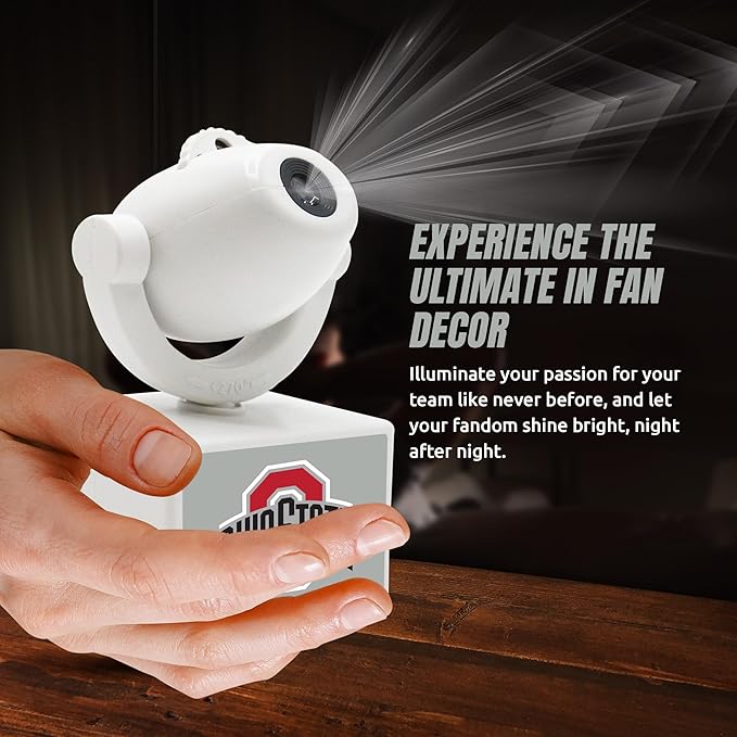 Sporticulture NCAA American Football Ohio State Buckeyes - Adjustable Led Mini Spotlight Projector with 6 Team Logo Designs - Portable &amp Rechargeable Spotlight - Battery-Operated - 4.375” x 3.125”