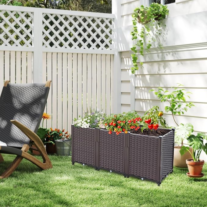 Raised Garden Bed Planters for Outdoor Plants Raised Beds for Gardening Plastic Planter Raised Beds for Planting Outdoor Plant Vegetables Flowers Fruits and Plants 47.2(L) x 15.7(W) x 20.4(H)