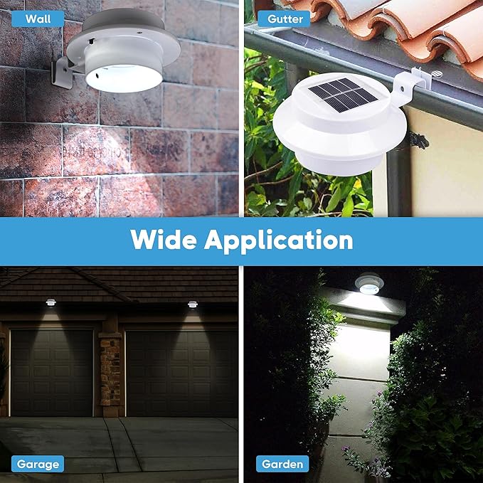 Yescom Solar Gutter Light Outdoor Waterproof 3 LED Deck Fence Lights with Bracket Wall Garden Stair Yard White 10Pcs