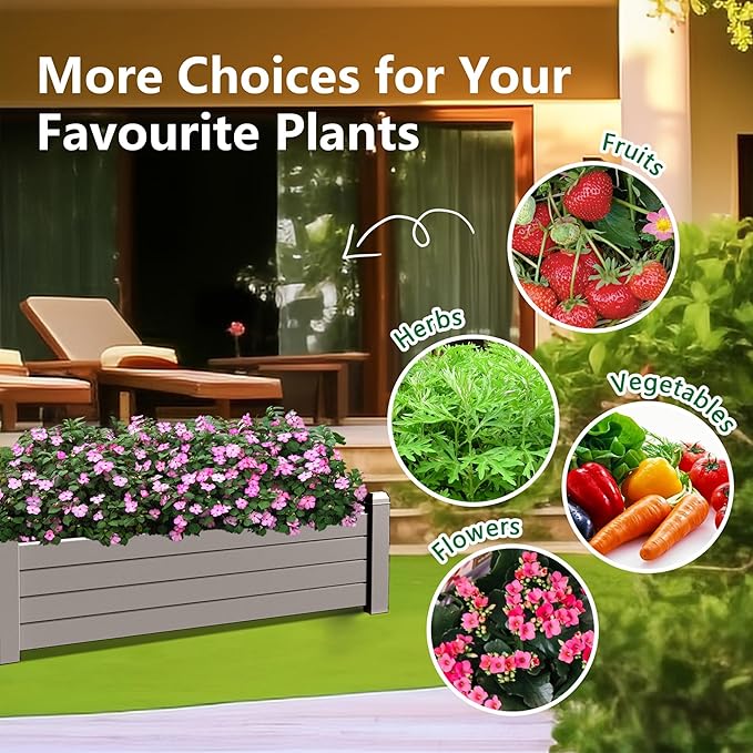 ROJIK Horticulture Raised Garden Bed OutdoorResin Plant Stand for Flowers Vegetables Herbs in Backyard Patio Balcony(Grey)
