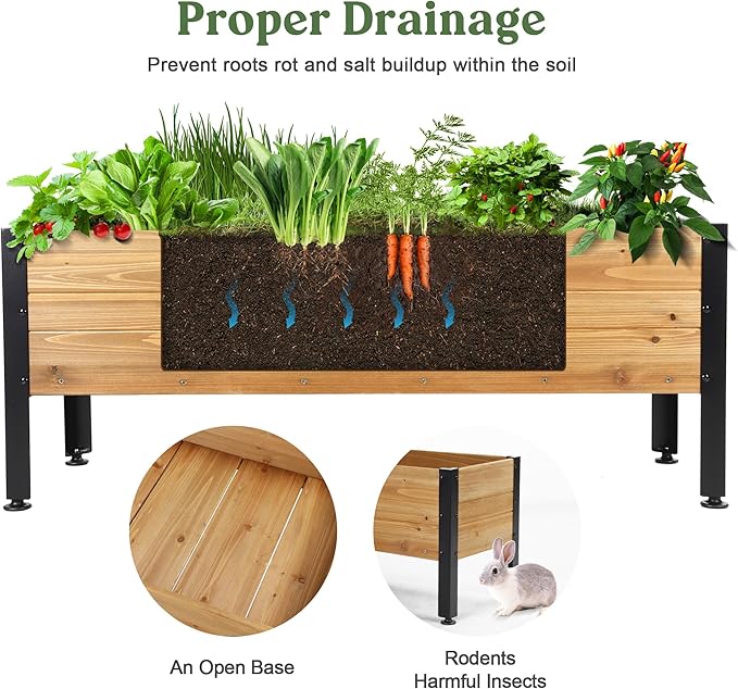 Wooden Rectangular Flower Box with Short Iron Legs Planting Bed for Flowers and Vegetables Suitable for Garden and Balcony. Dimensions: 27.56 * 13.9 * 12.5 inches