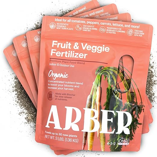 Organic Fruit &amp Vegetable Granular Fertilizer 4-Pack 4 lb - Nutrient-Dense Plant Food - Builds Soil Health Strengthens Roots Improves Moisture Retention - Safe for Organic Gardening &amp Polli