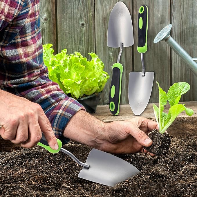 30 Pcs Garden Shovel Aluminum Alloy Heavy Duty Trowel Small Digging Shovels Metal Hand Trowel Spade with Soft Handle for Garden Lawn Yard Planting Tool (Wide ShovelGreen)