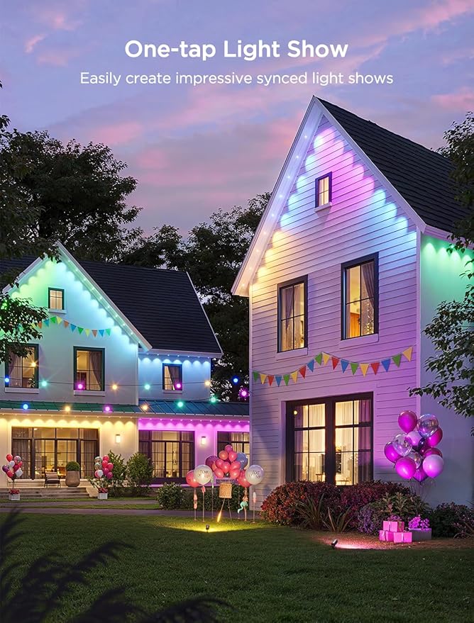 Govee Permanent Outdoor Lights 2 100ft RGBIC Outdoor Lights with 72 LED Lights IP67 Waterproof 100 Scene Modes with 40lm White for Outdoor Decorations Works with Alexa Google Assistant Black