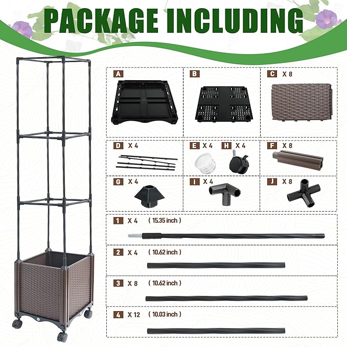 Raised Garden Bed with Tomato Planter Cage50.4 Self Watering Tomato Planter with Plastic Coating Steel Pipe for Climbing Vine Flowers Outdoor Tomatoes Cage with Trellis Wheels 1Pack