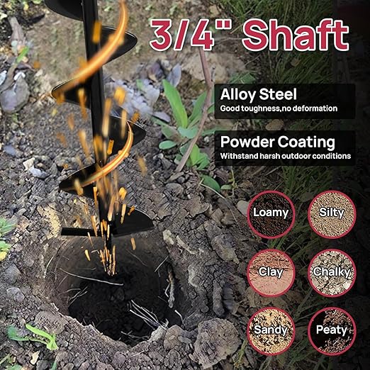 DC HOUSE 1500W Electric Post Hole Digger Earth Auger Hole Digger Digging Tools Auger with 6 Digging Bit Set with Reverse Function Prune Farmland and Garden