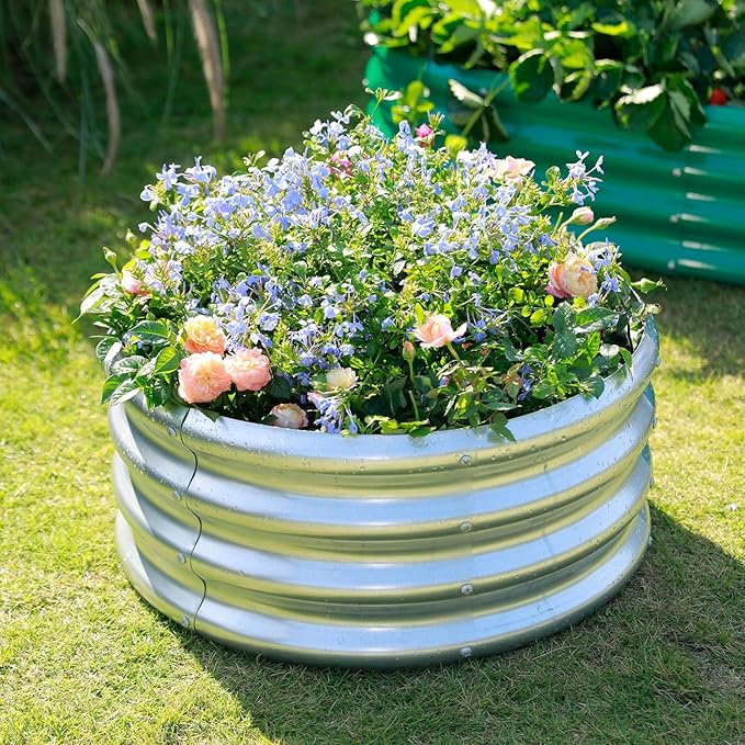 Land Guard Galvanized Raised Garden Bed 2Pcs Planter Raised Garden Beds Outdoor Round Clearance Raised Garden Beds for Gardening Vegetables 4x4x1ft……