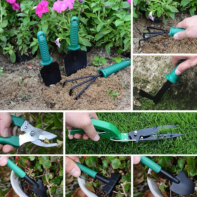 Garden Tools Set Metal Plastic Comfortable Hand Feel Gardening Kit Multifunctional Gardening Tool Set for Yard Care Children's Living Practice(Color 1)