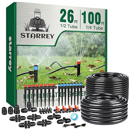 Drip Irrigation System for Garden 2026-Upgraded Quick Connect Garden Watering Kit All-in-One with 1/2 inch 1/4 inch Irrigation Tubing for Garden Lawn Greenhouse Raised Beds (126FT)