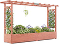 Elevated Wooden Garden Bed with Trellis - 45 in Planter Box with Side Supports Canopy and Drainage Holes – Perfect for Climbing Plants Vines and Blossoms