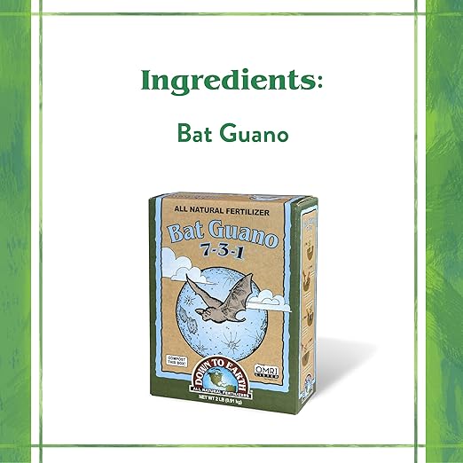 Down To Earth All Natural Fertilizers Organic Bat Guano - High Nitrogen Plant Food for Vegetative Growth 7-3-1 2 lb