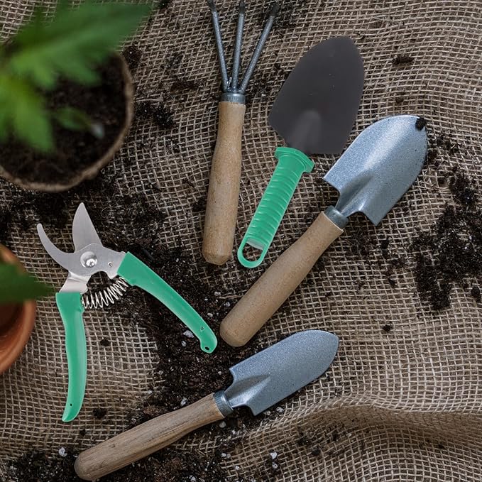 POPETPOP -one Garden Tool Set Case 10 Pcs Kit with Shovel Scissor Harrow Sprayer for Organization
