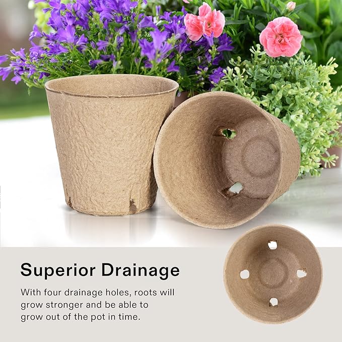 VIVOSUN Peat Pots 120 Packs 3.15-Inch Seed Starting Pots with Drainage Holes Round Nursery Pot 20 Plant Labels for Flowers Plants Vegetables 120Pcs