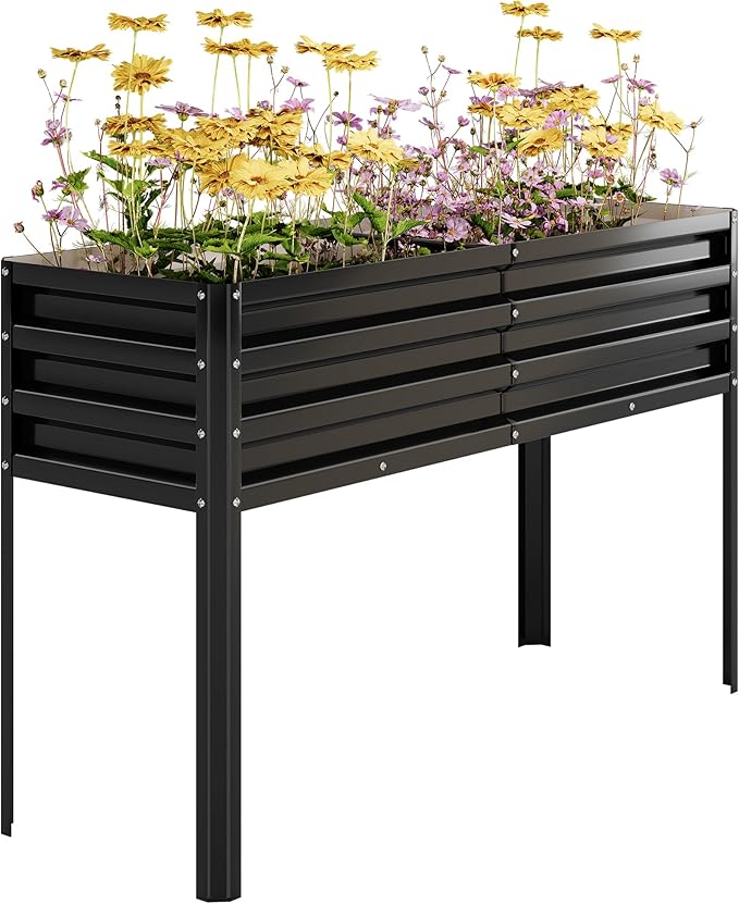 Galvanized Raised Garden Bed with Legs 50×17×32 in Large Elevated Planter Box for Outdoor Plants Sturdy Metal Raised Garden Beds for Vegetables Flowers &amp Herbs Backyard Patio Black