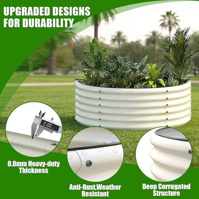 aboxoo Round Raised Garden Bed Kit 17 Tall Large Bottomless Galvanized Raised Bed for Growing VegetablesSucculentsFlowers Planter Boxes Outdoor（White