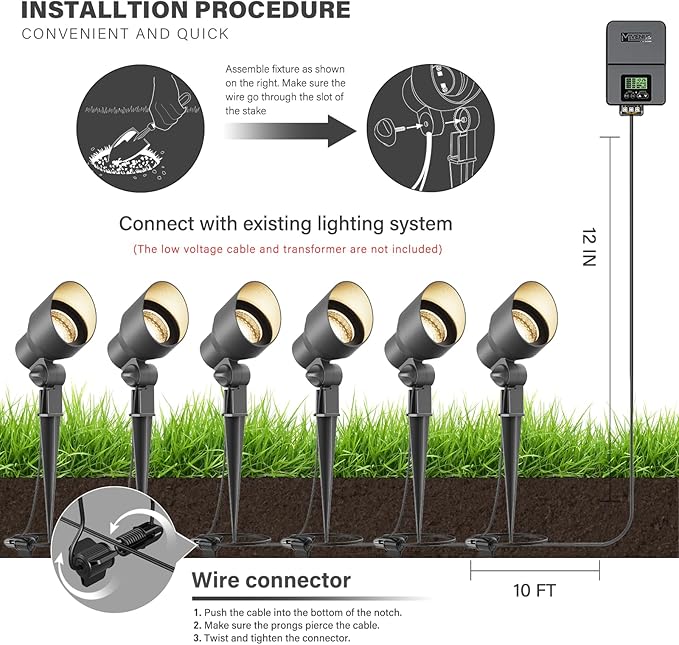 VENUS MANUFACTURING Landscape Lighting Low Voltage Landscape Spotlight Kits 20W Halogen Outdoor 145 Lumen Black Waterproof Flood Lights 12V 2800K Warm White Metal Tree Lights for Garden &amp Yard 6Pa