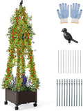 HAPPYGRILL 71 Garden Trellis for Climbing Plants Self-Watering Raised Garden Bed w/Obelisk Trellis Lockable Wheels Adjustable Height Indoor Outdoor Vertical Planter Box for Flower Vine (1)