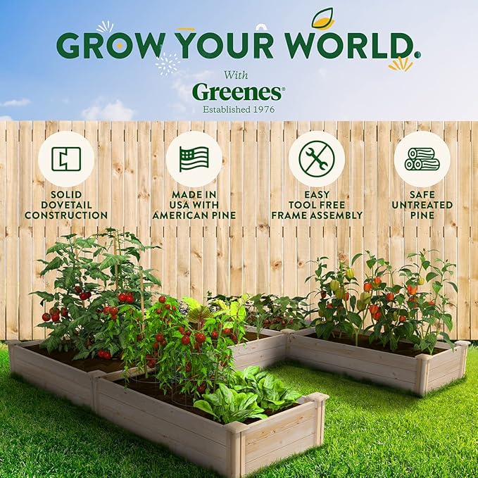 Greenes Fence Original Pine Raised Garden Bed 8' x 8' x 10.5 U-Shaped Bed - Made in USA with American Pine