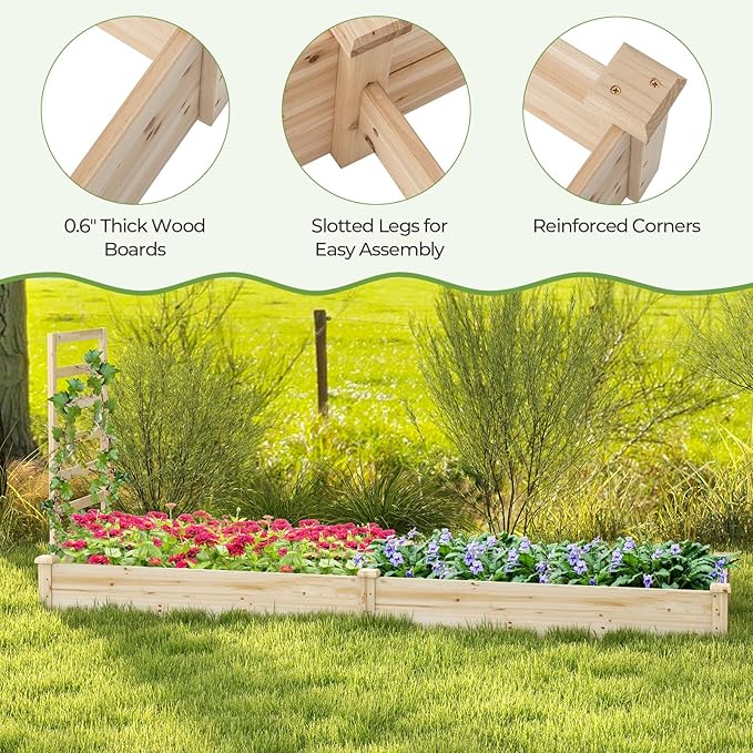 Raised Garden Bed with Trellis Elevated Gardening Bed with Divided Space for Flower Vegetables Fruits Climbing Plants Outdoor Wooden Planter Box Kit for Yard Patio 93 L x 25 W x 40