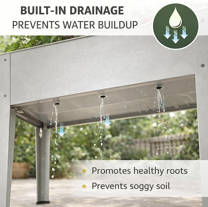 InSideOut Elevated 40 Raised Garden Bed Outdoor with Wheels &amp Shelf for Mobility Metal Planter Box for Vegetables/Herbs Patio-Balcony-Backyard (White)