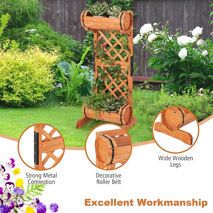 S AFSTAR Raised Garden Bed with Trellis Outdoor Wood Garden Planter W/ 2-Tier Round Planter Box &amp Trellis for Vine Climbing Plants Growing Vertical Plant Container for Garden Patio Balcony Oran