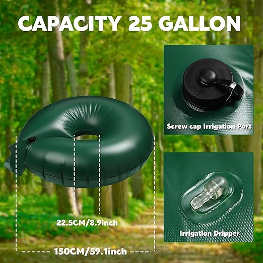 Foaincore 6 Pcs 25 Gallon Heavy Duty Tree Watering Ring PVC Drip Irrigation Deep Tree Root Watering Bag Round Trees Slow Release Water Pouch Planting Drip Irrigation Rings for Gardening(Green)