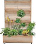 15.7×70.9×47.2 Metal Raised Garden Bed with Trellis and Wheels - Tall Trellis Planter Box for Climbing Plants Vegetables &amp Vines - Outdoor Privacy Planters for Patio (Acacia Wood Grain)