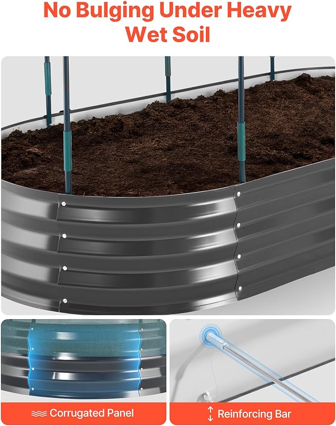 VEVOR 6x3x1FT Metal Raised Garden Bed Kit with Self Watering System and Mesh Cover Oval Outdoor Galvanized Planter Raised Beds for Gardening Planting Flowers Fruits Vegetables