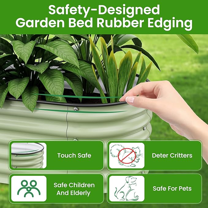 8 X 2 X 1.4 Ft Galvanized Raised Garden BedSturdy and Easy to Assemble Oval Raised Planter Beds Outdoor for Vegetables Gardening Flowers Fruits（Light Green）