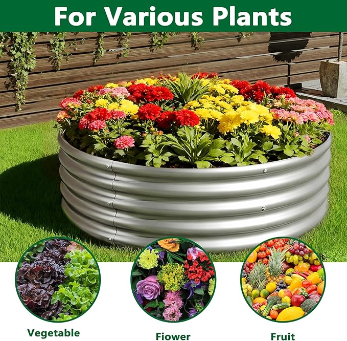 zizin 2 Pack Galvanized Raised Garden Bed Metal Round Raised Garden Beds Outdoor Planter Box for Vegetables (3FT Silver)