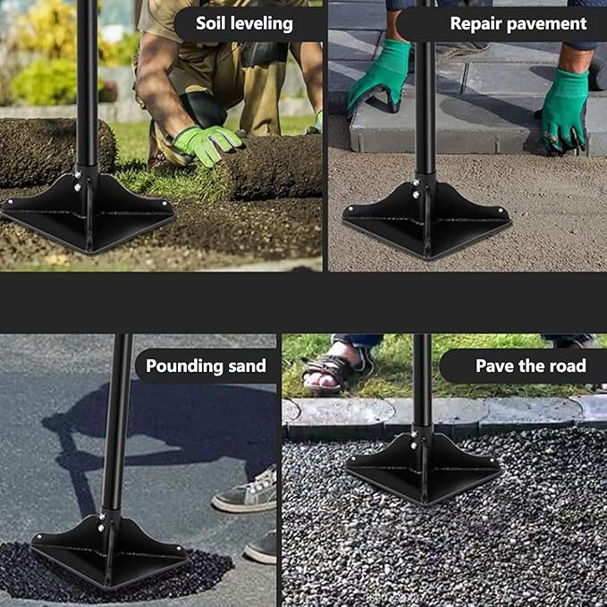 10 in Heavy Duty Steel Tamper Yard Soil Compactor for Landscaping Compacting Soil Gravel Asphalt Durable Hand Tamp Tool with Adjustable Handle(48 Length) (10 in)