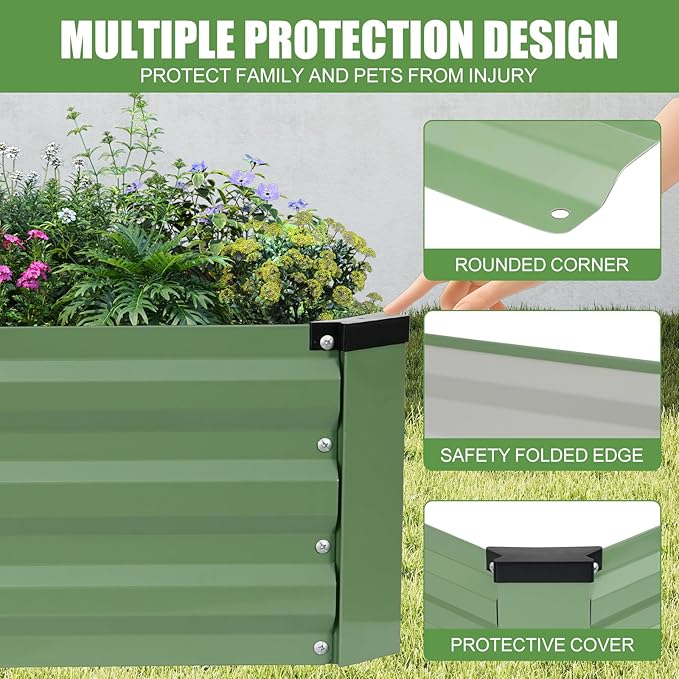 Galvanized Raised Garden Bed Outdoor | Metal Raised Garden Bed for Gardening 2Pack | Large Planter Box for Vegetables Flowers Fruits | Easy Assembly &amp Safety Design Flower Beds 6x3x1ft Olive Green
