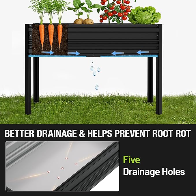 WORKPRO 48x24x32in Outdoor Galvanized Raised Garden Bed with Legs 600LB Elevated Planter Box for Vegetable Flowers Herbs Black