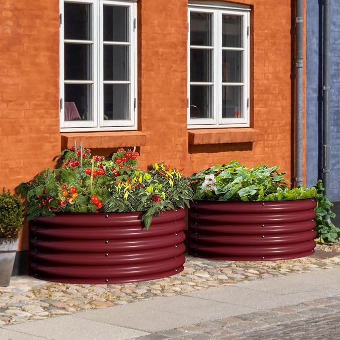 Olle Outdoor Metal Raised Garden Bed 17 Tall Large Bottomless Galvanized Raised Bed for Growing VegetablesSucculentsFlowers Planter Boxes Outdoor 47*27 Red