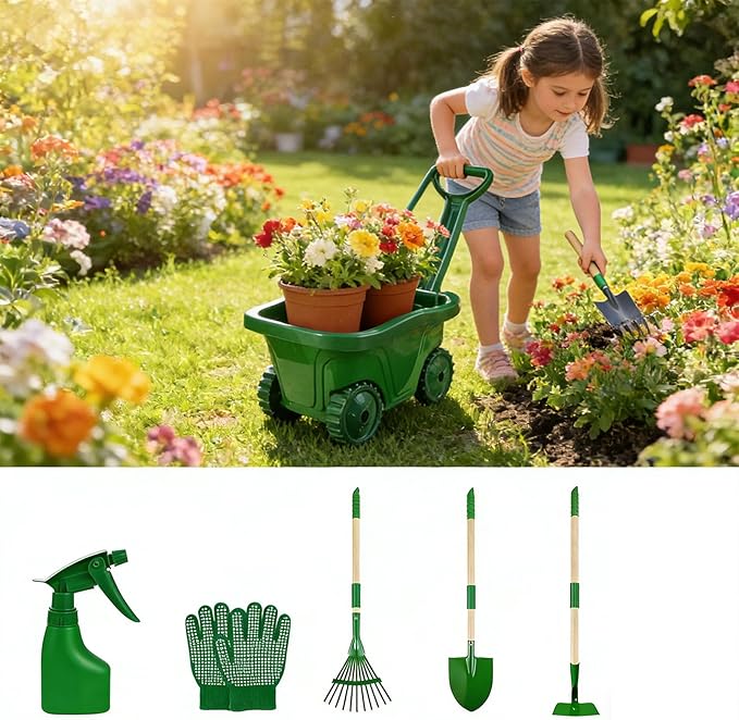 7 Divisions Fun Educational Tool Set for Juvenile Gardeners to Develop Responsibility Coordination and Nature Love ABS and Wood Tools