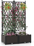 Giantex Raised Garden Bed with Lattice Trellis Self-Watering Planter Box with Drain Hole for Vine Vegetable Herb Flower Fruit Indoor Outdoor Standing Privacy Fence for Yard Porch Balcony