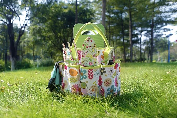 NAYE Garden Tool SetCute Gardening Gifts for WomenBirthday Gifts for MomHeavy Duty Tool Kit with GlovesGarden ToteKneeling PadHand PrunerTrowelHand RakeWeederForkTransplanterMulticolor