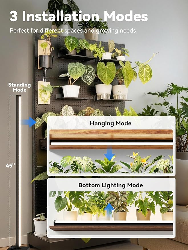 GLOWRIUM Grow Lights for Indoor Plants 30W Vertical Plant Grow Lights with Auto-Timer Full Spectrum LED Standing Plant Grow Light 3 Light Modes 6-Level Dimmable (45in)