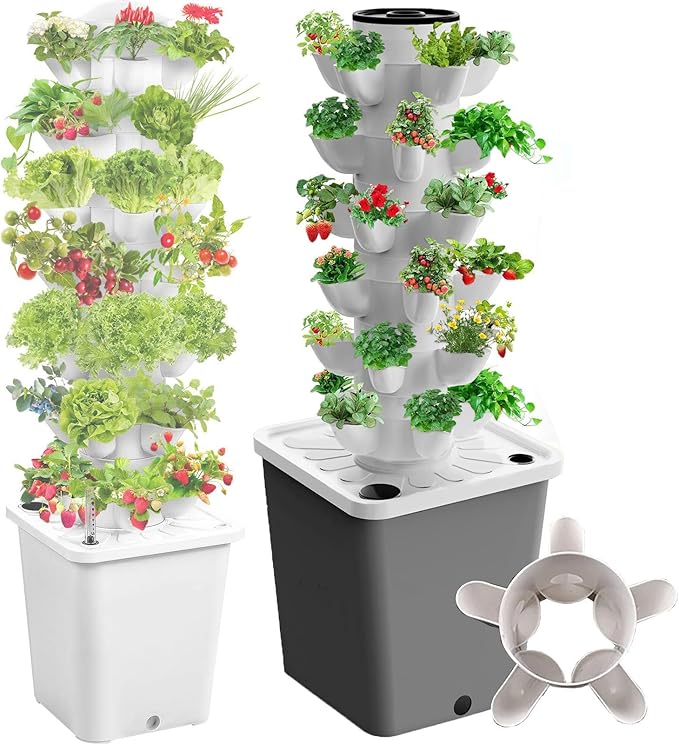 Vertical Hydroponic Tower Garden with 10L Water Tank - Ideal for Growing Fruits Vegetables and Flowers - Includes Water Pump20Holes (30holes