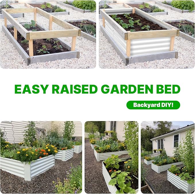 ANLEOLIFE 8-Pack 12 Inch Raised Garden Bed Support Rods Stabilizer Bracing Rod Kit with Connector Studs &amp Screws Prevent Bowing in Metal Garden Beds Antique White
