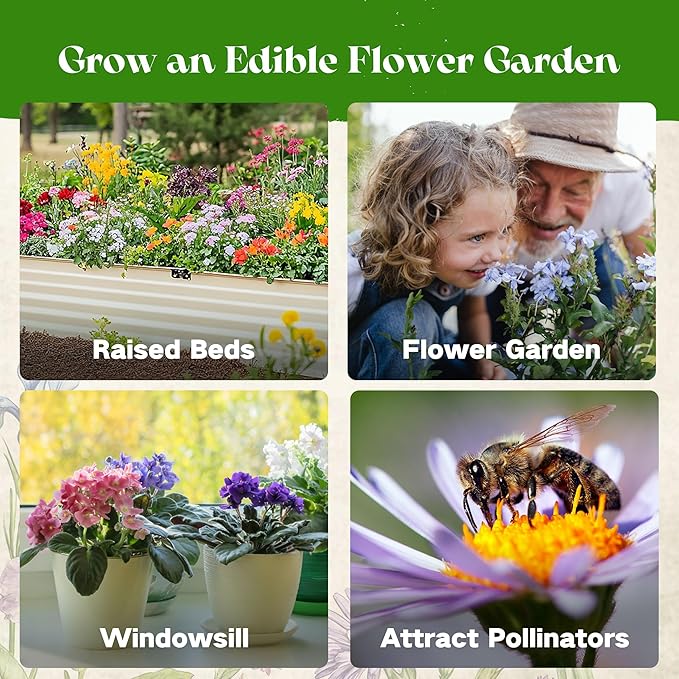 Lush&ampDew Edible Flower Seed Bank with Almanac Gardening Gifts for Women Men 32 Types 30000+ Non-GMO Heirloom Seeds for Planting Culinary Flowers Survival Seed Kit Annual Perennial Zone 3-11