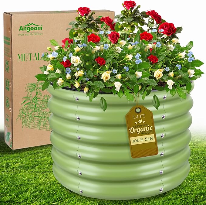 2x2x1.4ft Galvanized Raised Garden Bed Deep Metal Garden Bed Matcha Green Raised Garden Beds Outdoor Raised Planter Box Kit for Vegetables Flowers Fruits