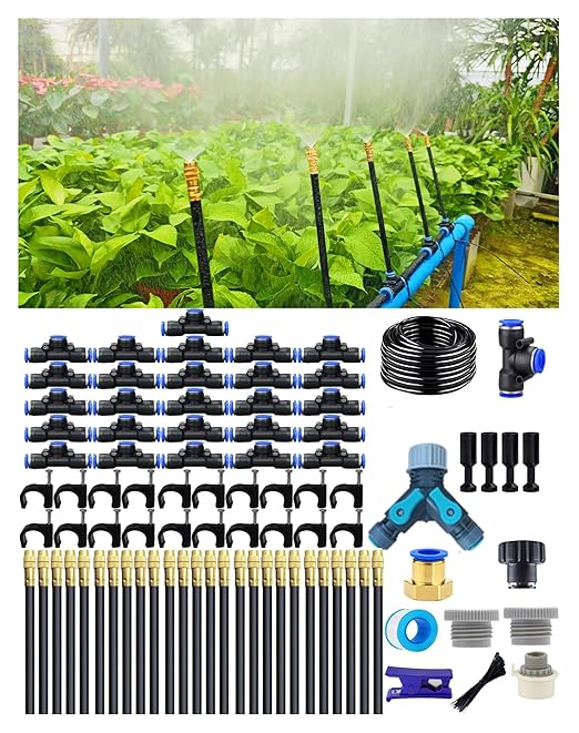 Drip Irrigation System 360 Adjustable Mist Sprayer Nozzle High Volume Water Flow Rotating Sprinkler Head for GardenPatioPotted PlantsEasy Install Fine Misting to Jet Spray (100FT+26Nozzles)