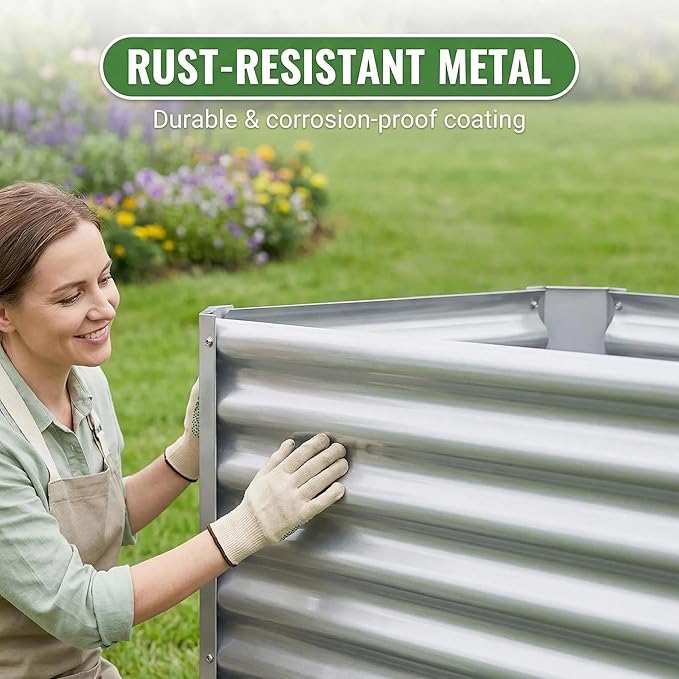 Metal Raised Garden Bed 8x4x1 ft Rectangle Planter Box Rust-Resistant Galvanized Steel with Open Base Design Quick Assembly for Vegetables Flowers and Plants (Silver)